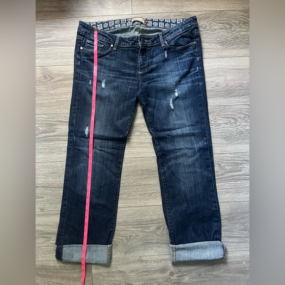 Paige Maternity Adjustable Waist Straight Leg Dark Distressed Denim Blue Jean 31 - Picture 11 of 11